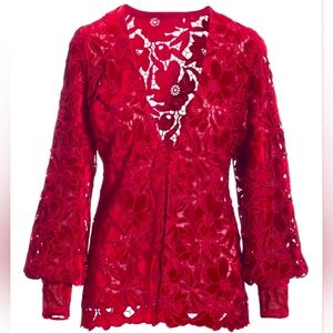 Boston Proper Vibrant Red Lace Blouse